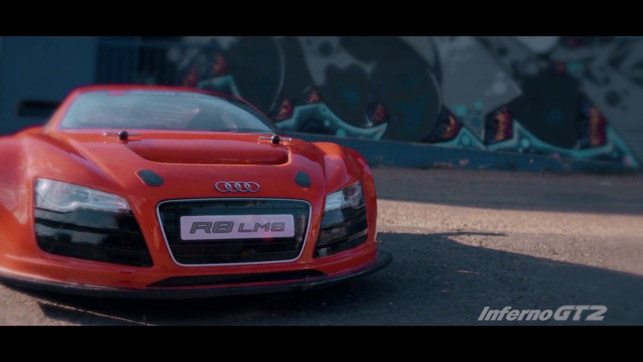 video KYOSHO INFERNO GT2 RACE SPEC Readyset Audi R8 LMS Red with KT-331P